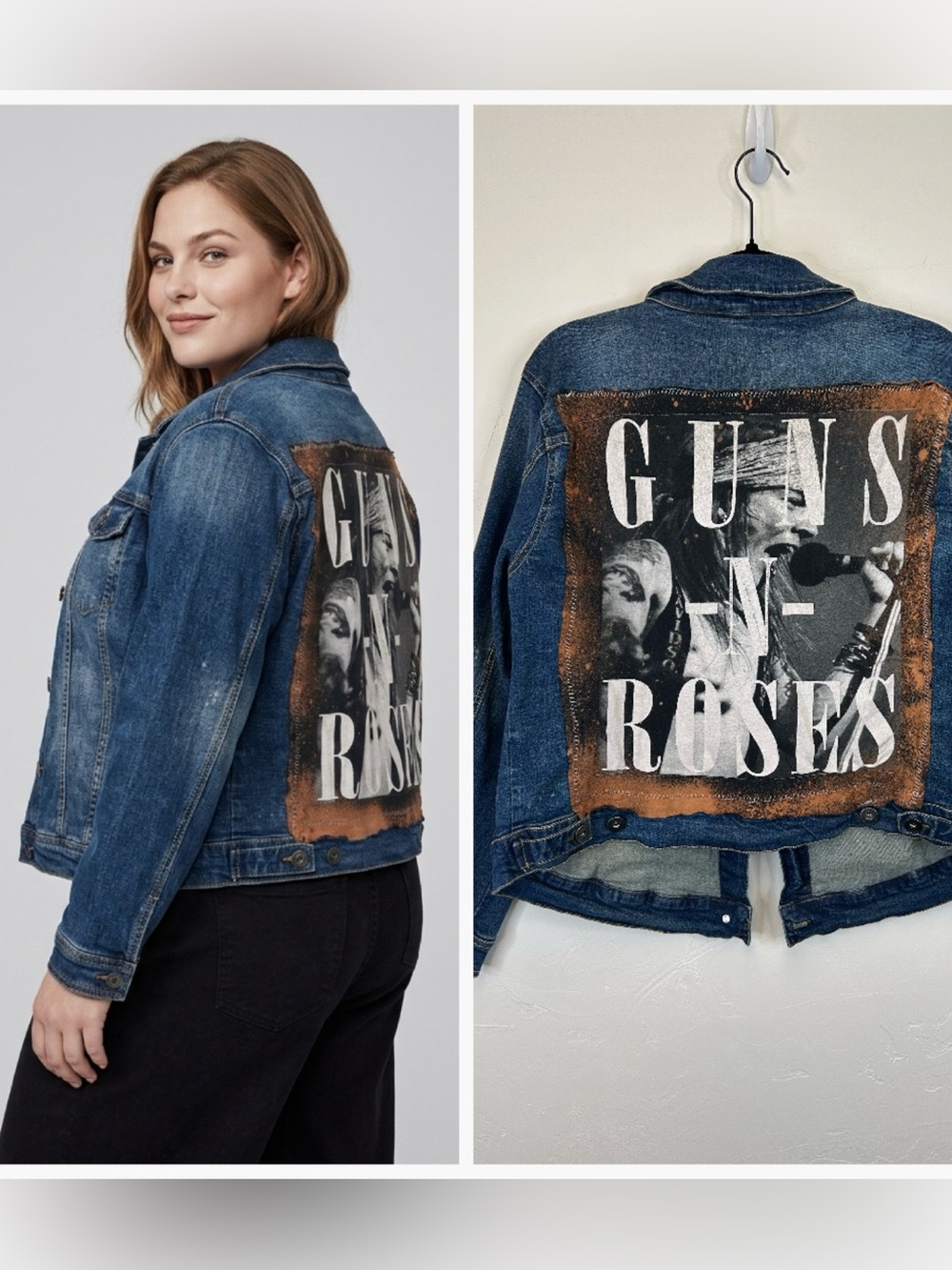 Rocker Punk 80s 90s Guns N' Roses Denim Jacket Size 1X/2X Distressed Concert